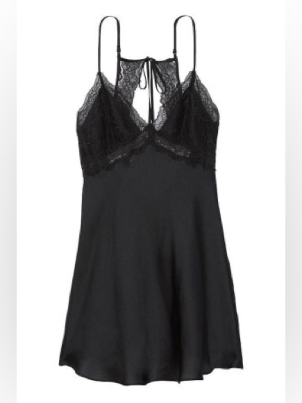 Victoria’s Secret Black Lace Satin Slip Chemise Nightgown Small